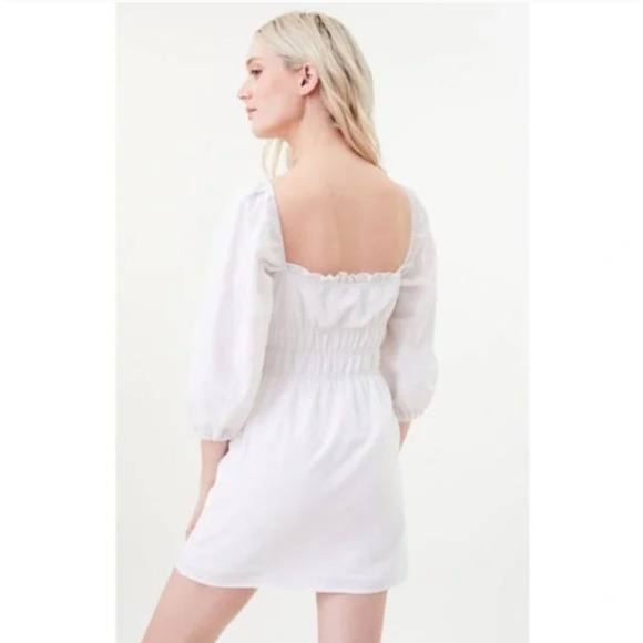 NWT Charlie Holiday Boheme Smocked Puff Sleeve Mini Dress in White - Picture 4 of 4